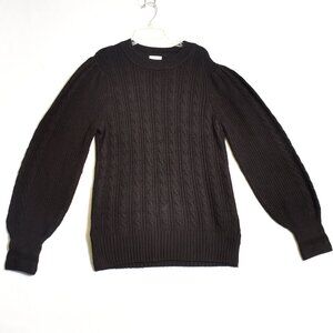 Crown & Ivy Women's Black Puff Sleeve Cable Knit Pullover Sweater Size M